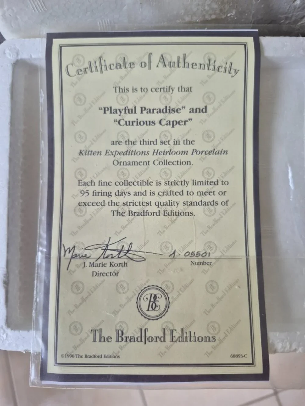 Bradford Editions Kitten Expeditions Heirloom Porcelain Christmas Ornaments